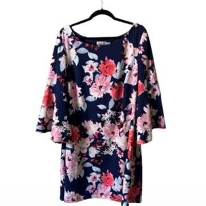 Nordstrom Eliza J Navy Dress with Pink & Coral Floral Print